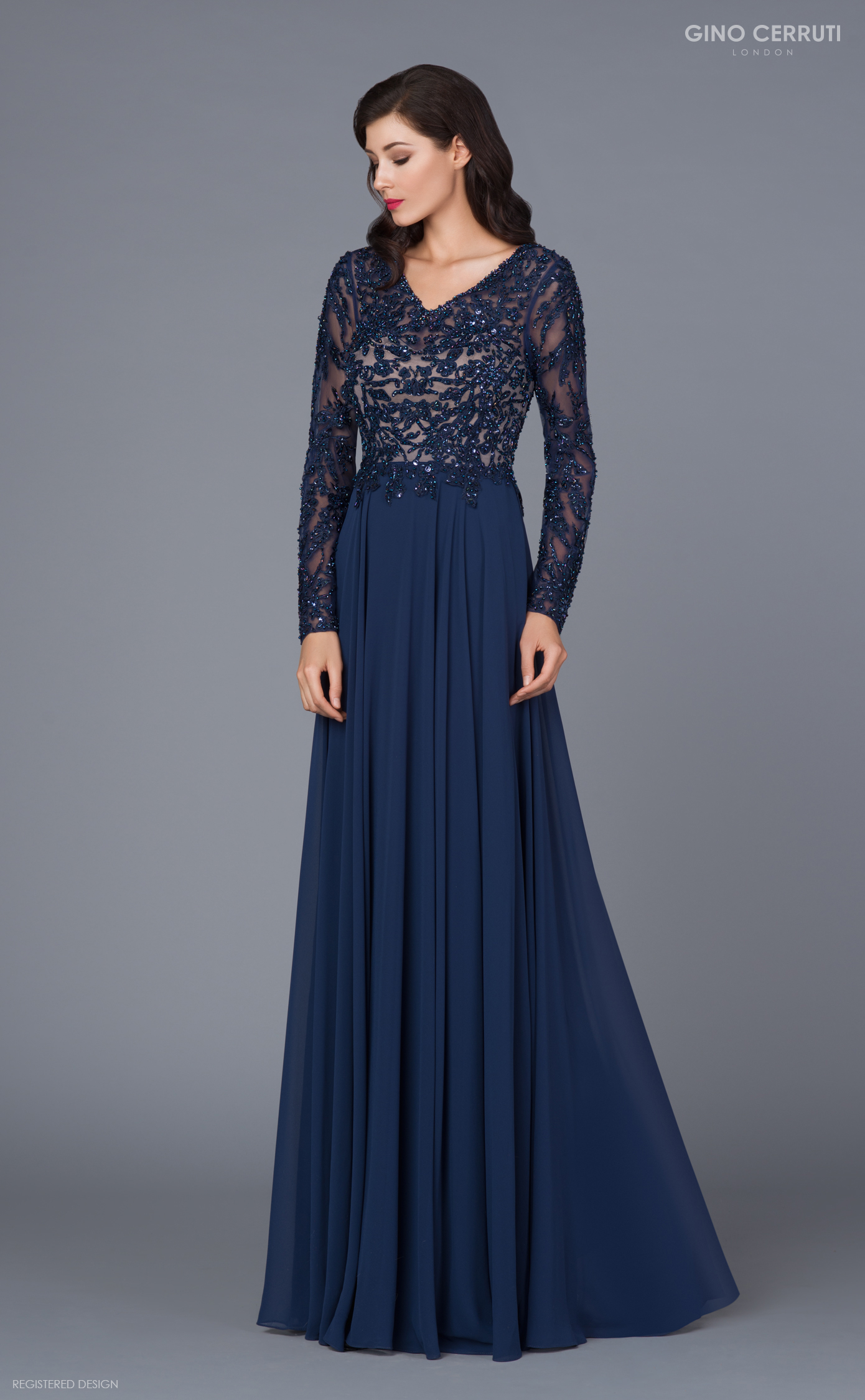 Abendkleid-mit-langen-Armeln-und-Strasssteinen-dunkelblau Abendkleid Mely (dunkelblau)