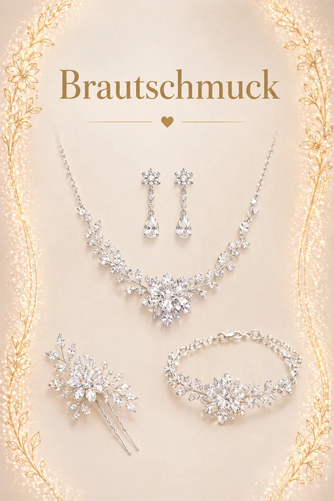 Funkelnder Brautschmuck mit Halskette, Ohrringen, Armband und Haarschmuck – elegante Braut Accessoires in Zürich