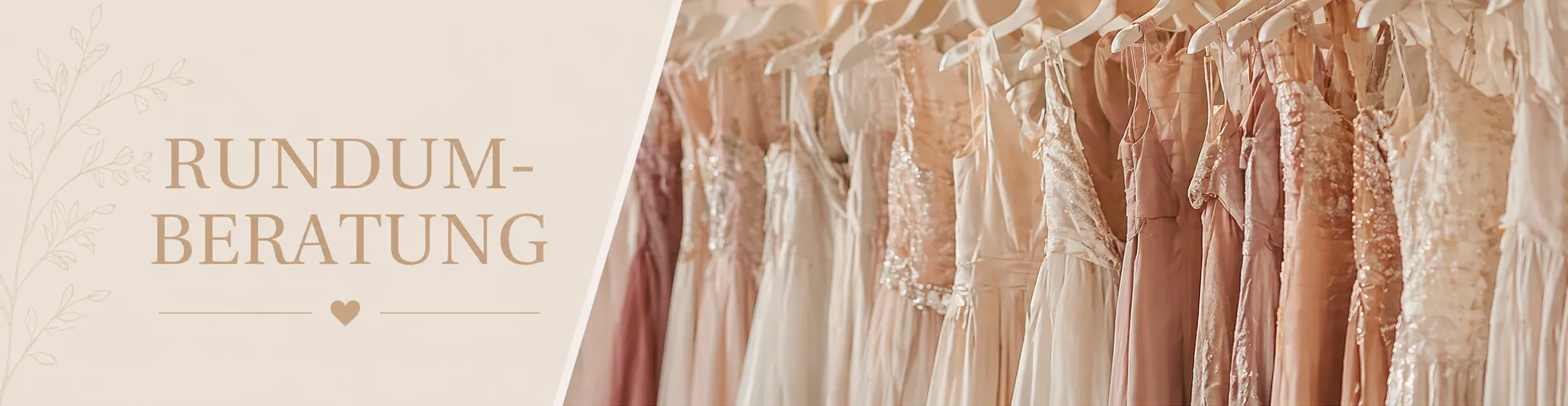 Eleganter Banner zur Rundumberatung mit Abendkleidern und Brautkleidern auf Kleiderstange im Showroom Zürich