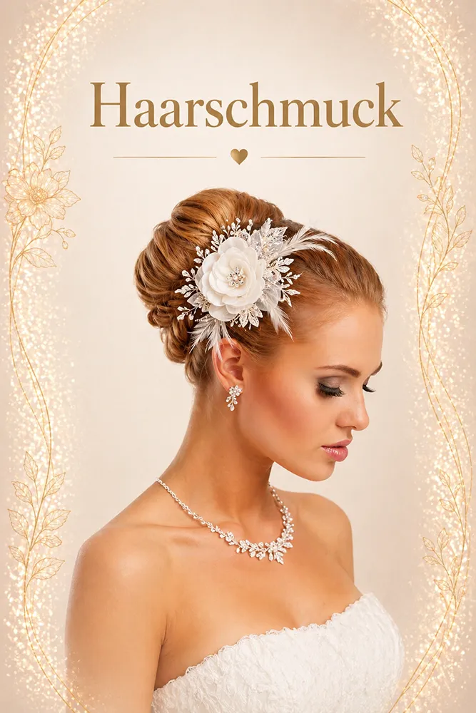 Eleganter Haarschmuck mit Blume, Federn und Strass in einer Brautfrisur – Braut Accessoires für Hochzeiten in Zürich
