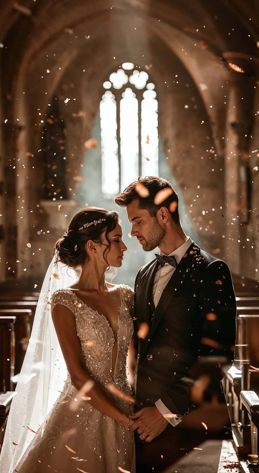 Brautpaar in Kirche Brautpaar steht in Kirche