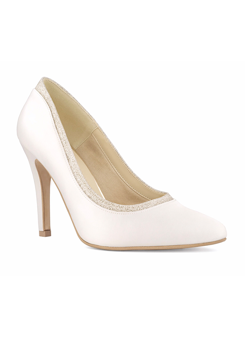 Brautschuh elfenbeinfarben mit Glitzerrand Brautschuh elfenbeinfarben mit 10cm-Absätzen und Glitzerrand