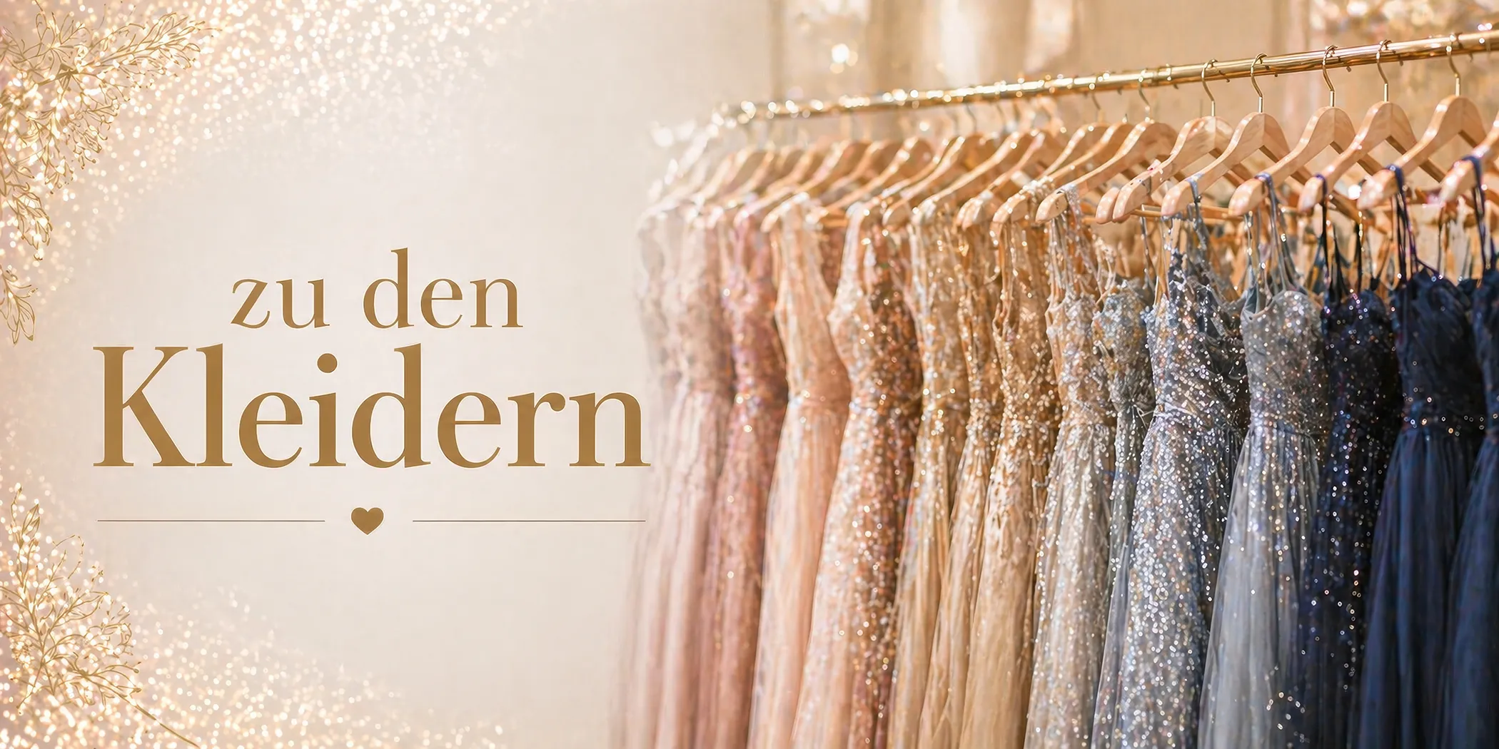 Farblich sortierte Brautjungfernkleider auf Kleiderstange in eleganten Abendfarben im Showroom