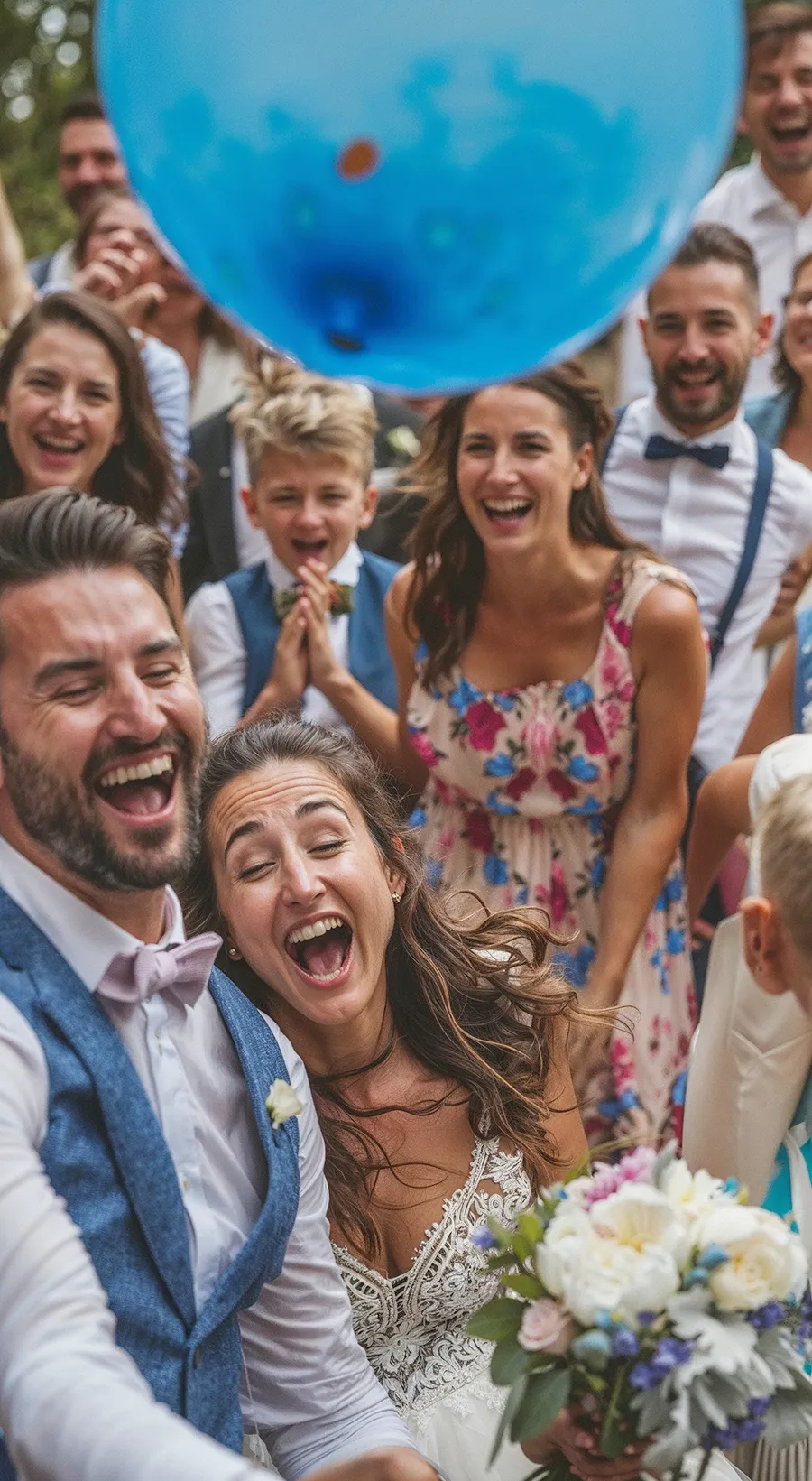 Brautpaar spielt Lufballon-Spiel an Hochzeit Brautpaar spielt Lufballon-Spiel an Hochzeit