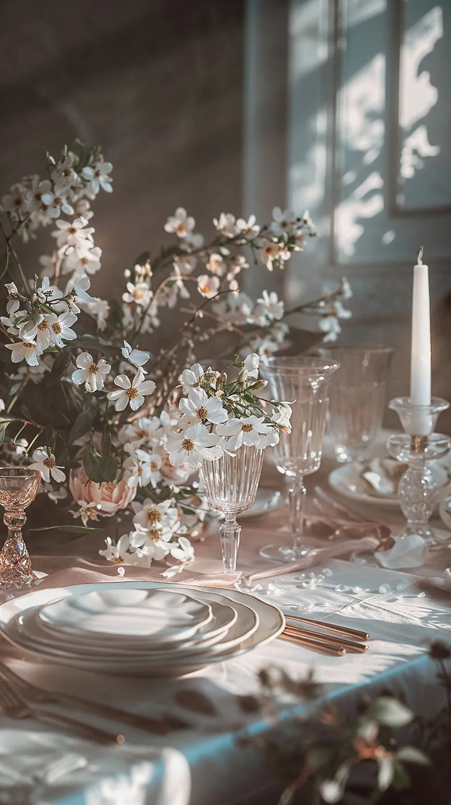 Tischdekoration an einer Hochzeit Schön gedeckter und dekoriertet Tisch an einer Hochzeit