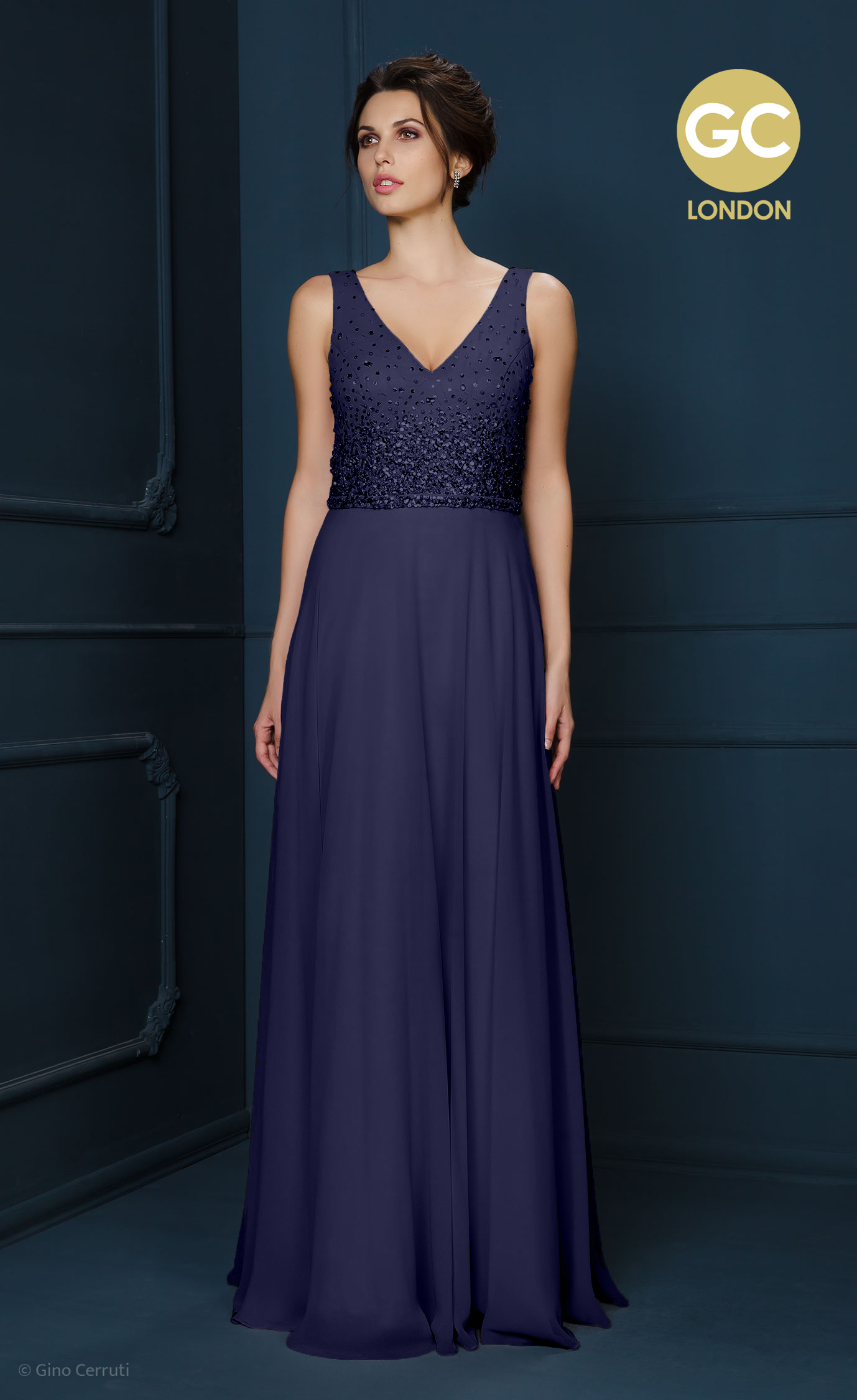 Abendkleid Florence mit V-Ausschnitt (nachtblau)