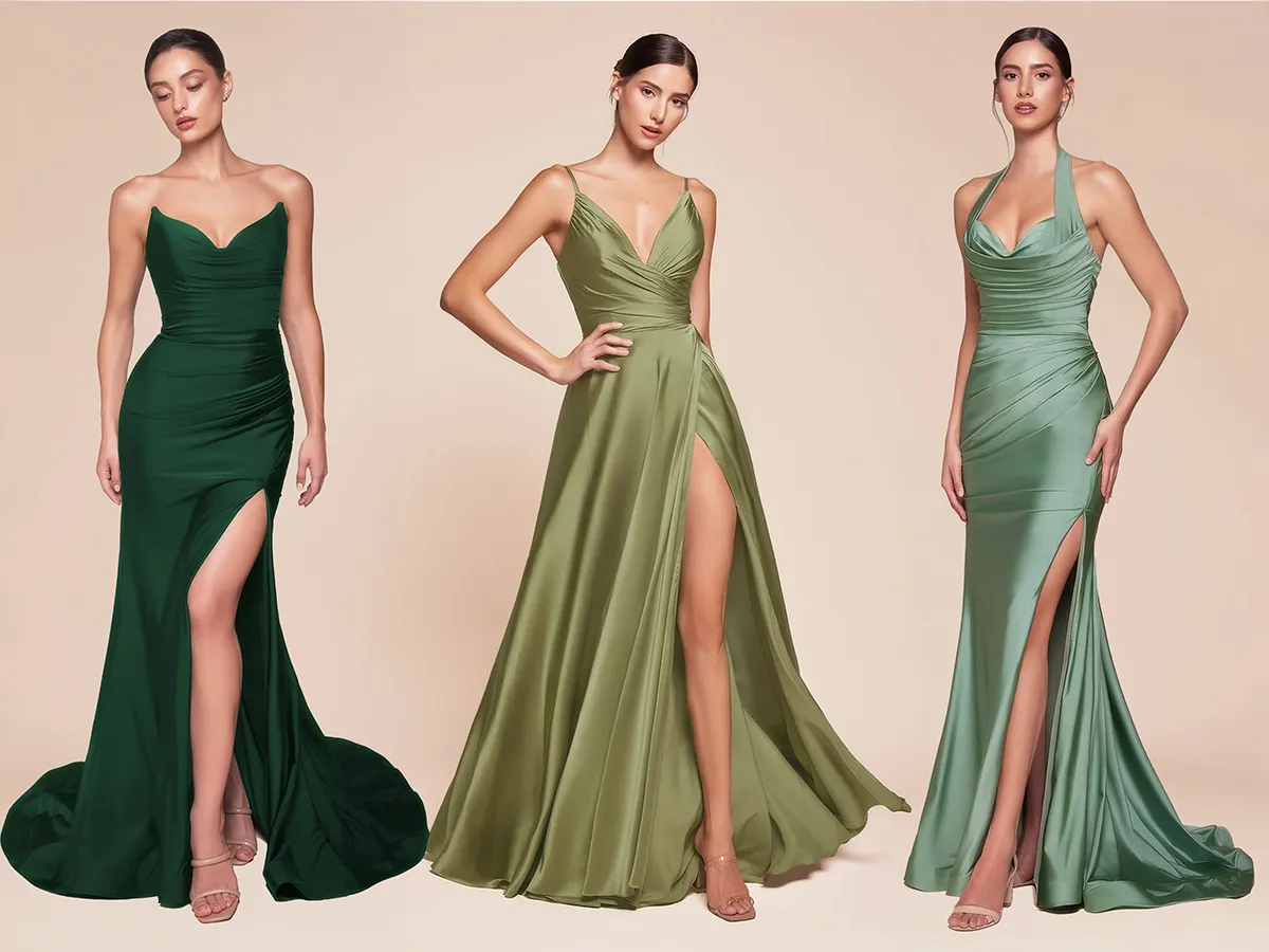 Elegantes Abendkleid in Dunkelsalbei mit Herzausschnitt und Beinschlitz – Abendkleider-Trend 2026 bei Samyra Fashion in Zürich