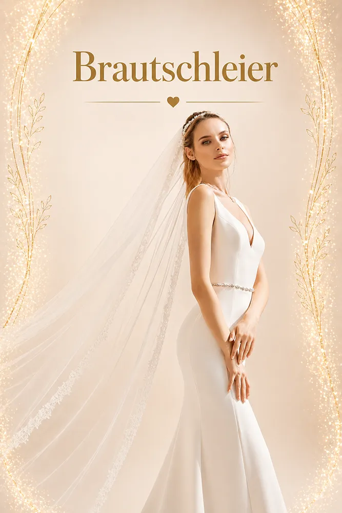 Braut mit langem Schleier und Spitzenkante – elegante Brautschleier und Braut Accessoires in Zürich