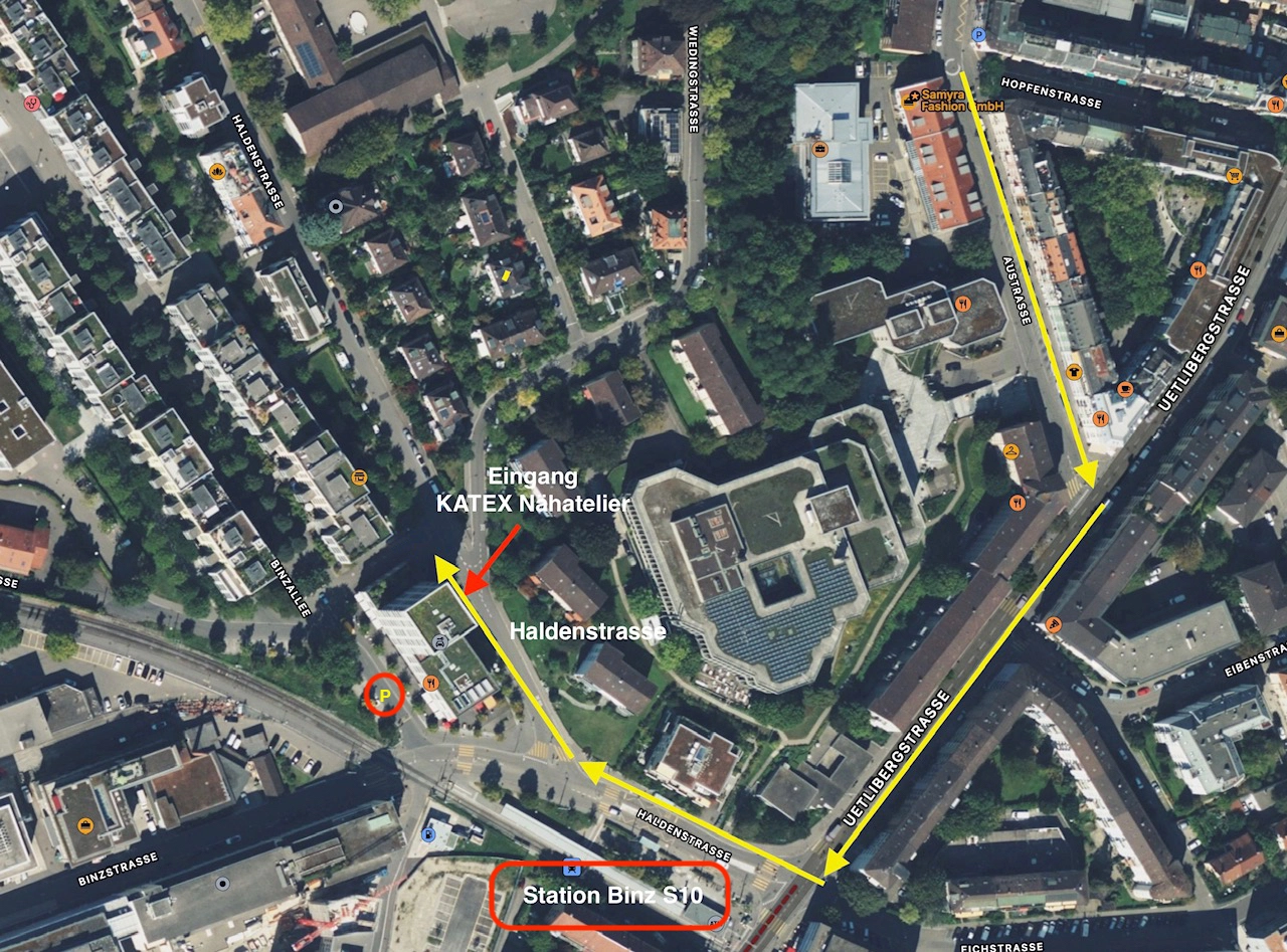 Lageplan Nähatelier KATEX Dieser Übersichtsplan zeigt die Anfahrtswege zum Nähatelier KATEX