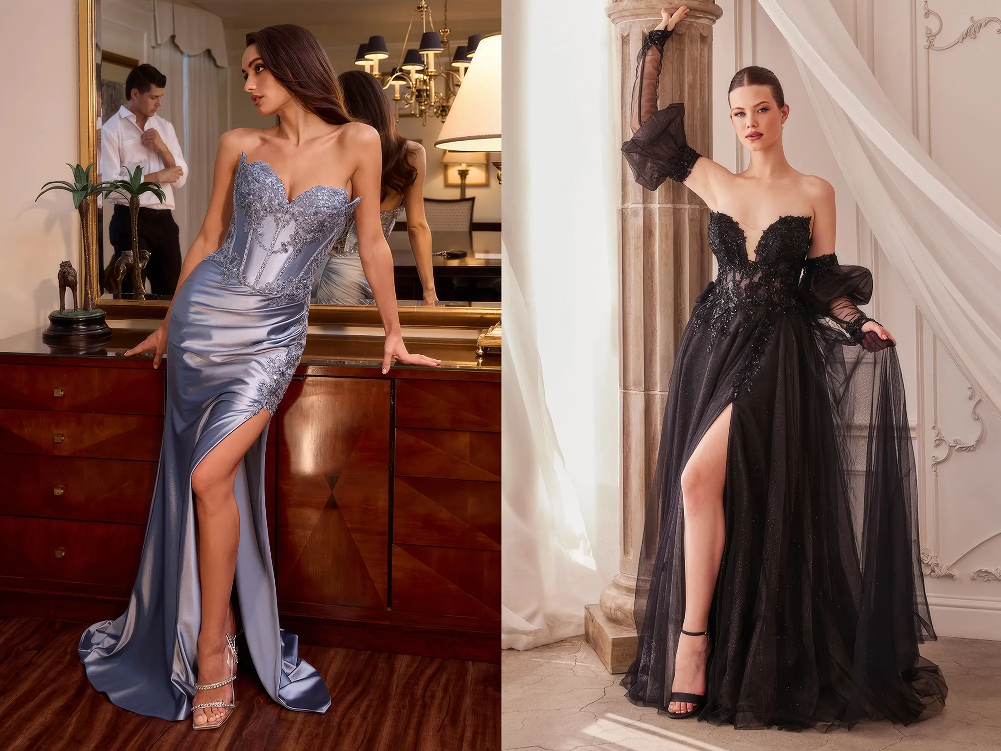 Frauen in edlen Ballkleidern von Ladivine by Cinderella Divine zu kaufen bei Samyra Fashion Zürich